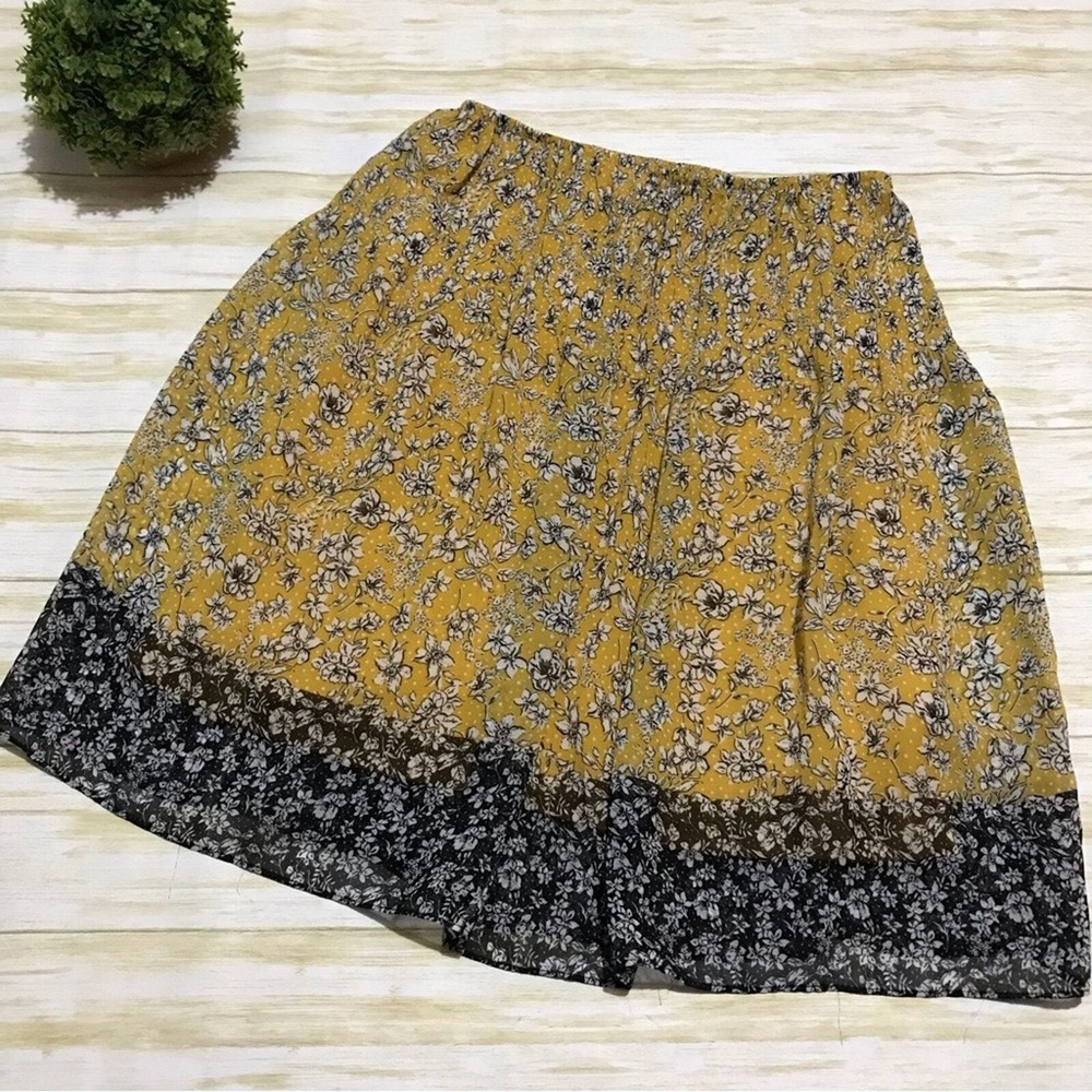 Mama Studio EUC Yellow‎ Floral Spring Summer Knee Length Midi Skirt Size XS